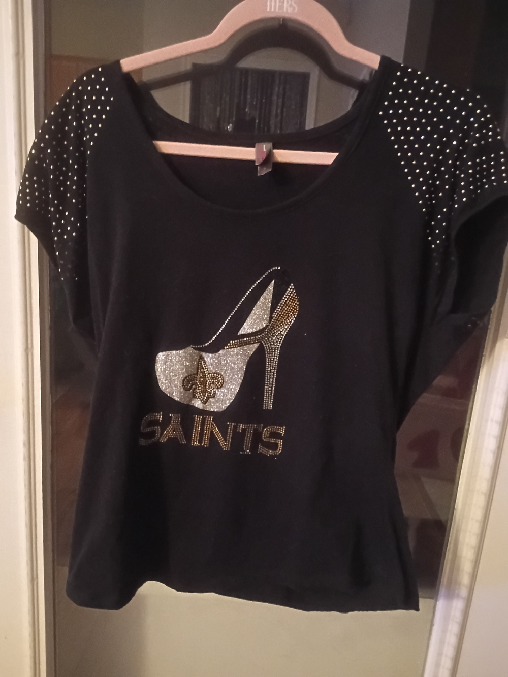 Saints Black Rhinestone Accent Women's Tee